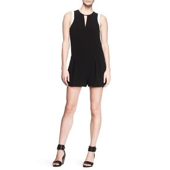 Rag & Bone Lana Leather Trim Keyhole Romper Black Sleeveless Pockets 6 S - Picture 1 of 6